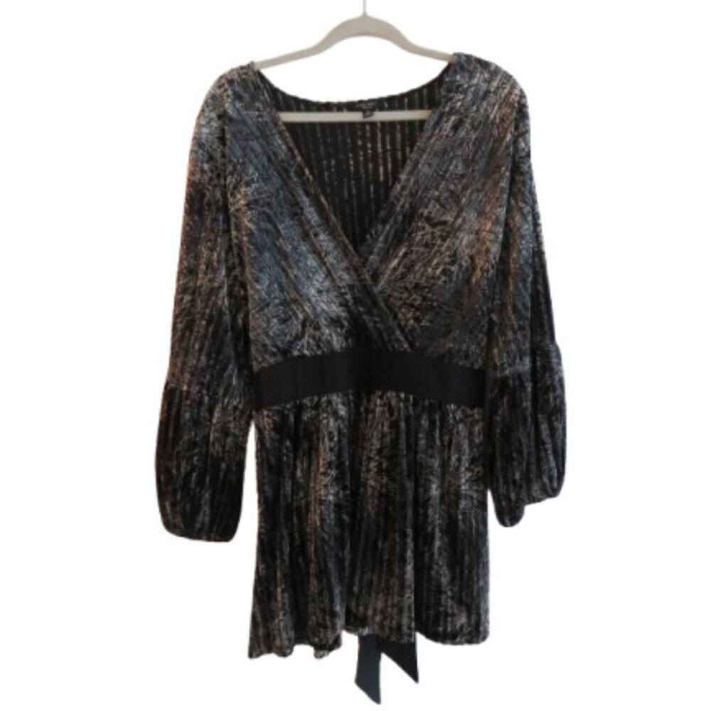 VINTAGE NINE WEST Y2K Velvet Burnout Metallic Babydoll Top Whimsigoth - Size 2X - Picture 1 of 16